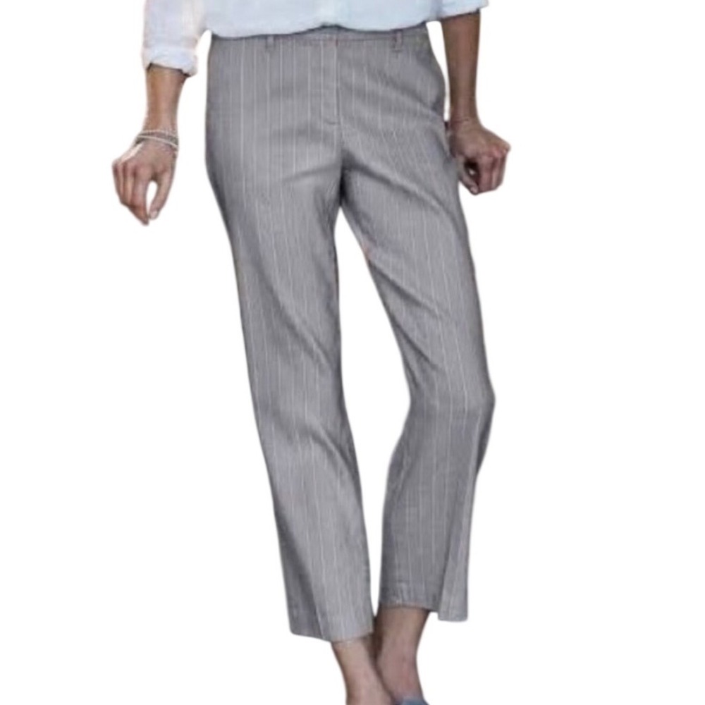 NWT J.Jill Linen Stretch Straight-Leg Cropped Trouser Pants Gray Pinstripe Sz 12